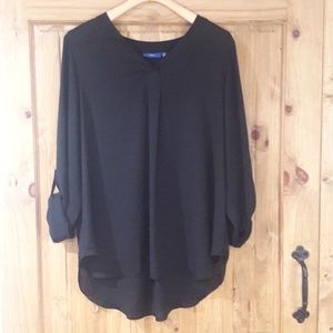 Black tab-sleeve popover blouse
